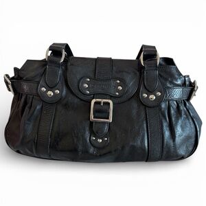 Longchamp Vintage Idole Black Leather Studded Buckle Shoulder Bag Y2K
